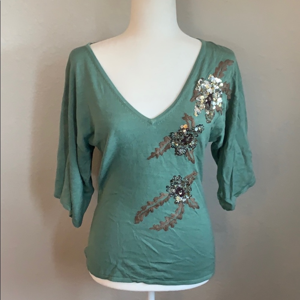 Arden B Green V Neck Top